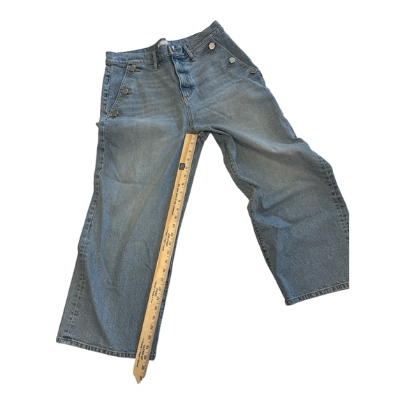 LOFT Wide Leg Jeans Size 8 High Rise Cropped Denim Blue Button Fly Women’s - Picture 2 of 7
